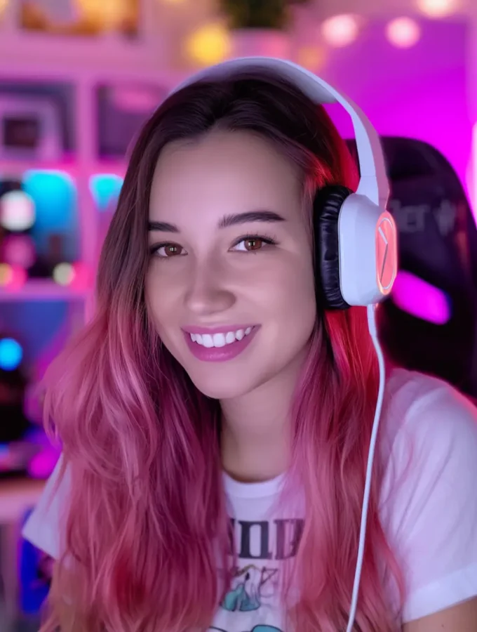 Smiling Woman with Headphones and Microphone